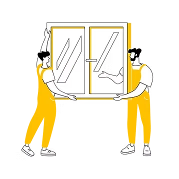 Workers carrying window